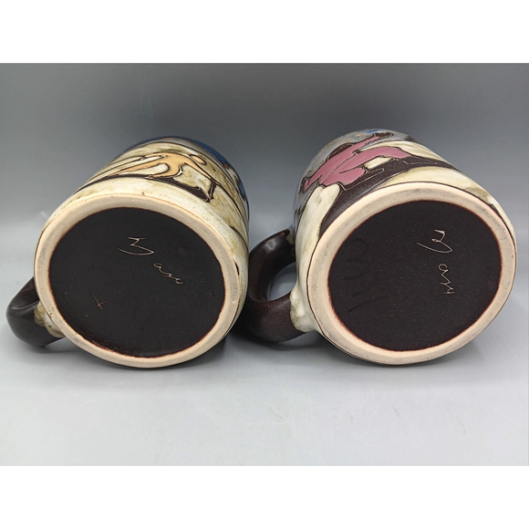 Vintage MARA Mexican Pottery Stoneware Ski Snowboard Winter Mugs Artist Signed - Picture 7 of 10